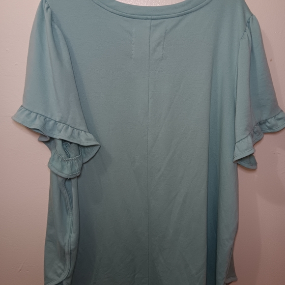 Women's Light Blue Ruffle Sleeve Top - Picture 8 of 9